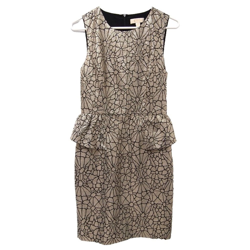 Erin Fetherston Womens Dress 4 Metallic Gold Floral Sheath Peplum Sleeveless